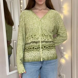 Green Patterned Button Up Blouse